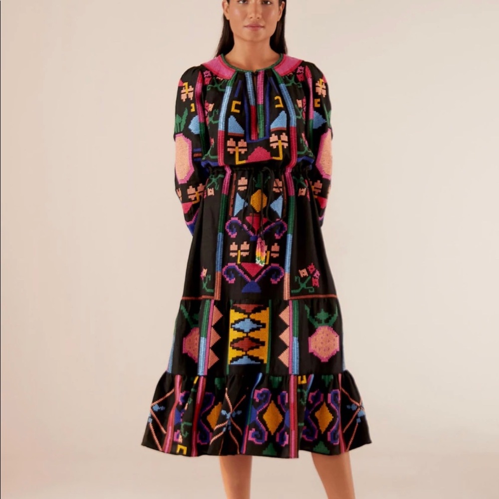 farm rio nwt Black Cross Stich Midi Dress